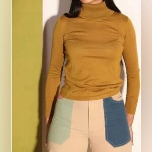 L.F. Markey Wool Blend Mustard Chartreuse Turtleneck Sweater